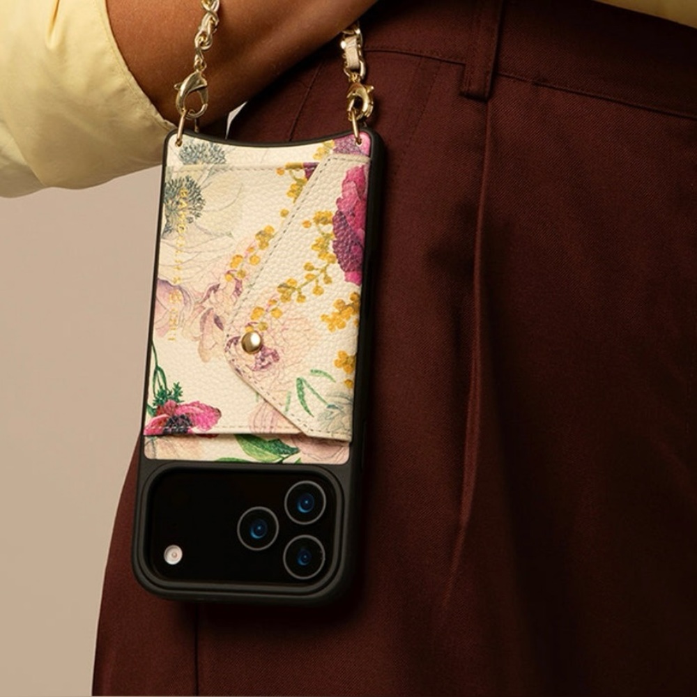 BANDOLIER Lily Duet Crossbody Phone Case in Ceci Ivory Floral/Gold